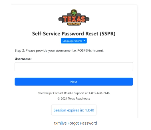 Access the txrhlive Password Reset Page.